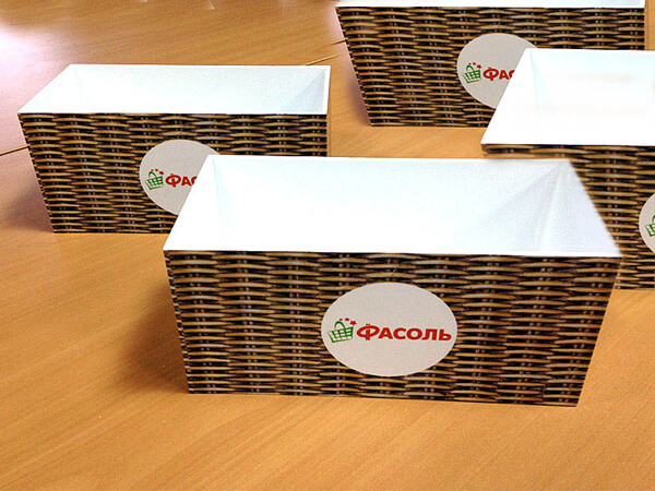 ПОС-материалы - брендированные пластиковые коробочки под чеки в сети магазинов Фасоль
