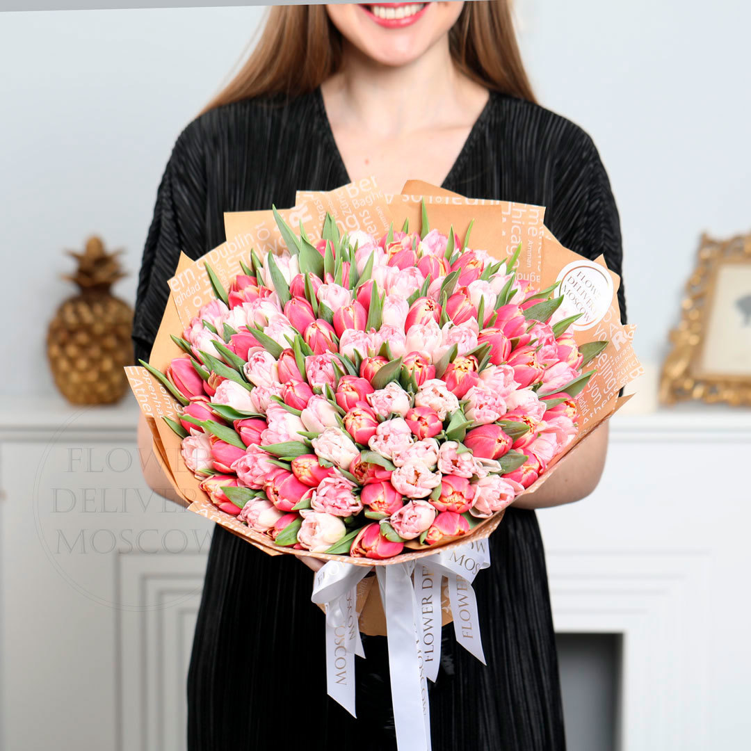 Тюльпаны Foxtrot-Columbus белые и розовые микс